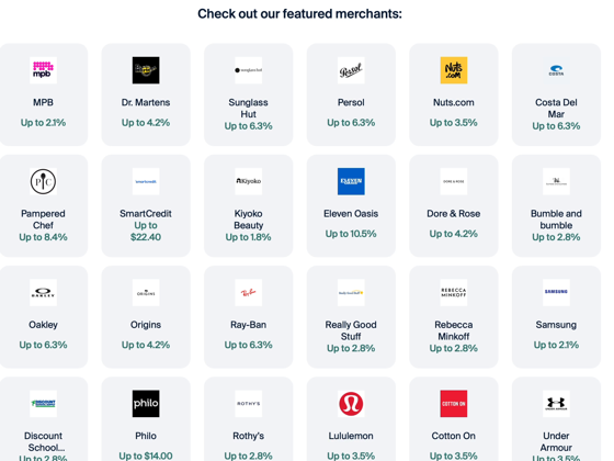 Give Freely extension popup listing featured merchants with the donation share next to each store